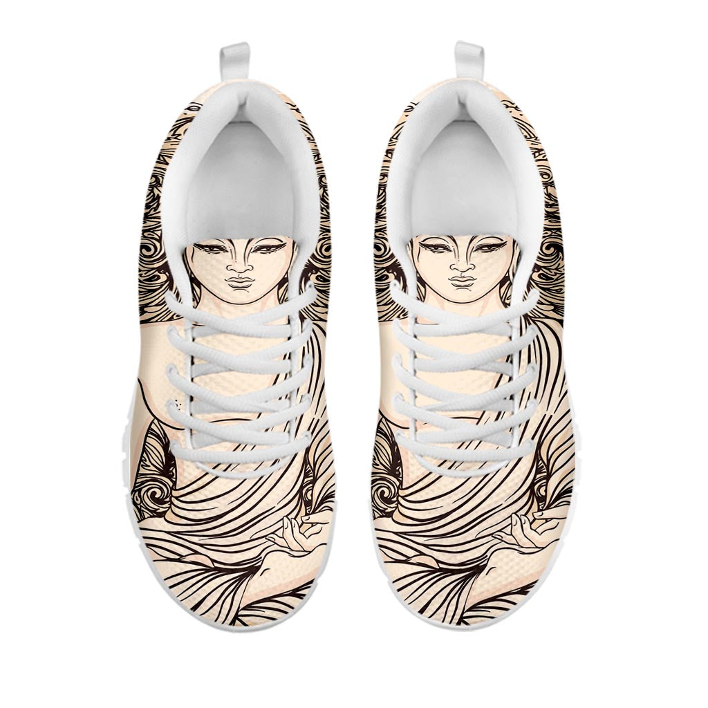 Beige Buddha Mandala Print White Running Shoes