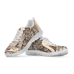 Beige Buddha Mandala Print White Running Shoes