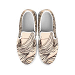 Beige Buddha Mandala Print White Slip On Sneakers