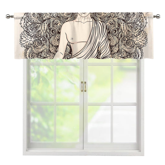 Beige Buddha Mandala Print Window Valance
