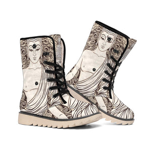 Beige Buddha Mandala Print Winter Boots