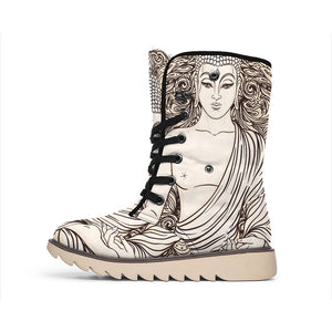 Beige Buddha Mandala Print Winter Boots