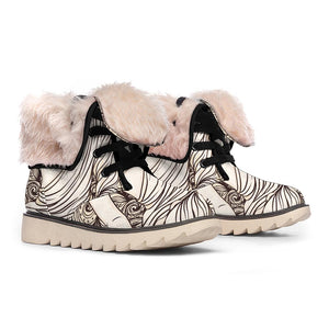 Beige Buddha Mandala Print Winter Boots