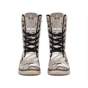 Beige Buddha Mandala Print Winter Boots