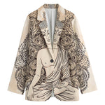 Beige Buddha Mandala Print Women's Blazer