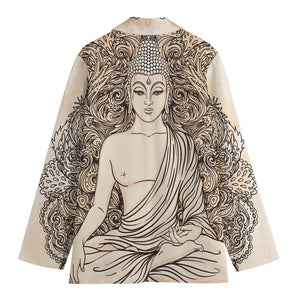 Beige Buddha Mandala Print Women's Blazer