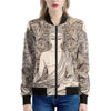 Beige Buddha Mandala Print Women's Bomber Jacket