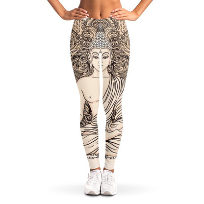 Beige Buddha Mandala Print Women's Leggings