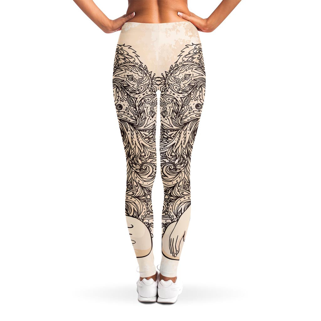 Beige Buddha Mandala Print Women's Leggings