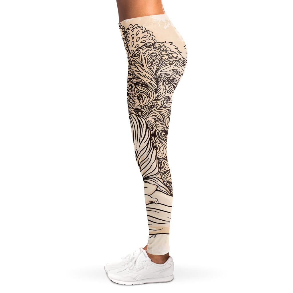 Beige Buddha Mandala Print Women's Leggings
