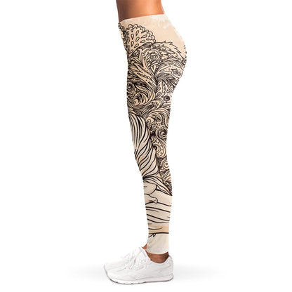 Beige Buddha Mandala Print Women's Leggings