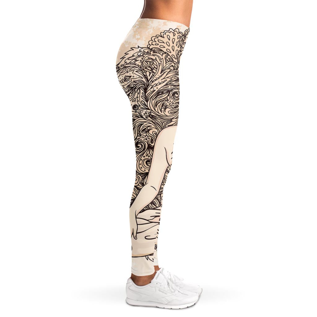Beige Buddha Mandala Print Women's Leggings
