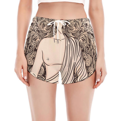 Beige Buddha Mandala Print Women's Split Running Shorts