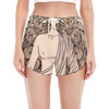 Beige Buddha Mandala Print Women's Split Running Shorts