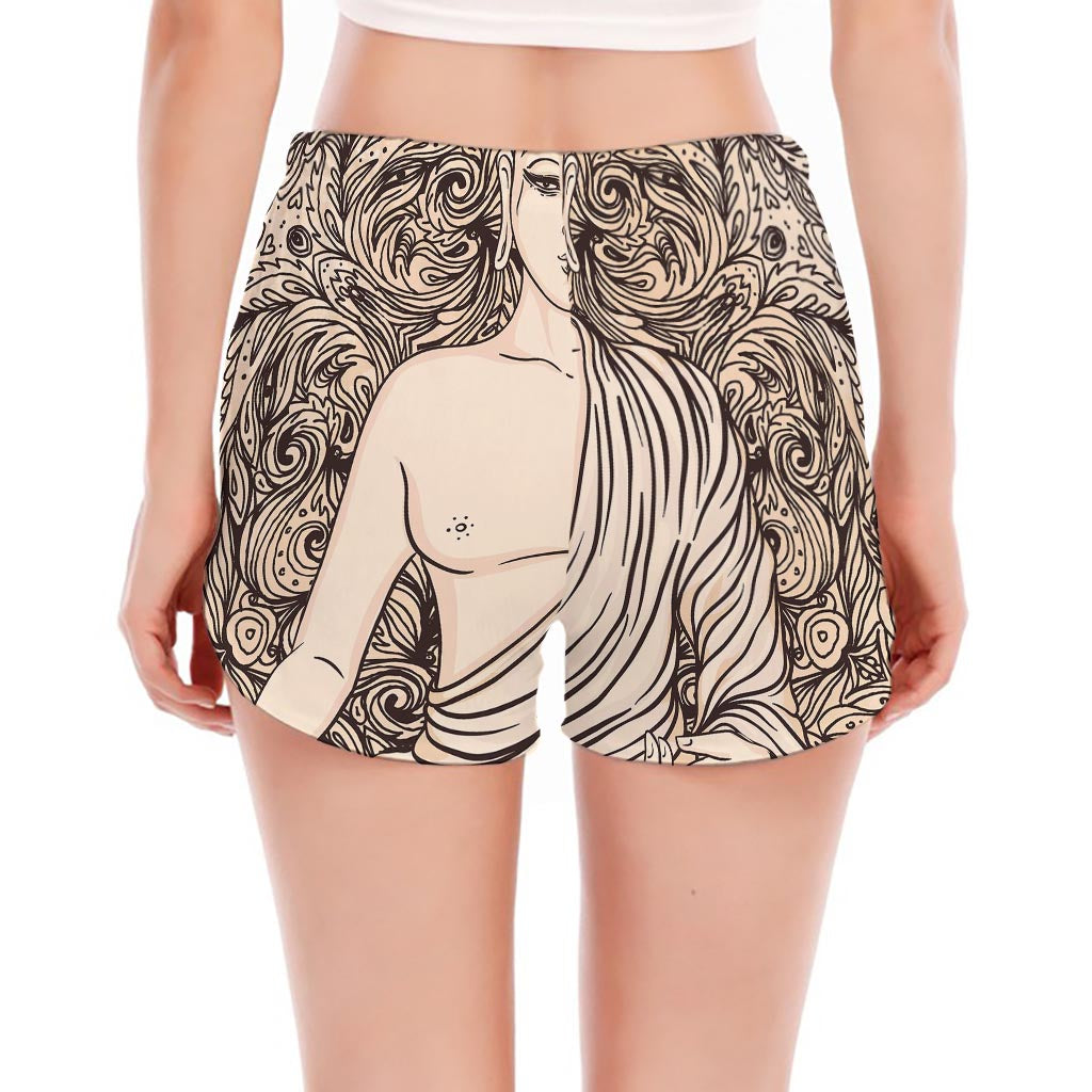 Beige Buddha Mandala Print Women's Split Running Shorts