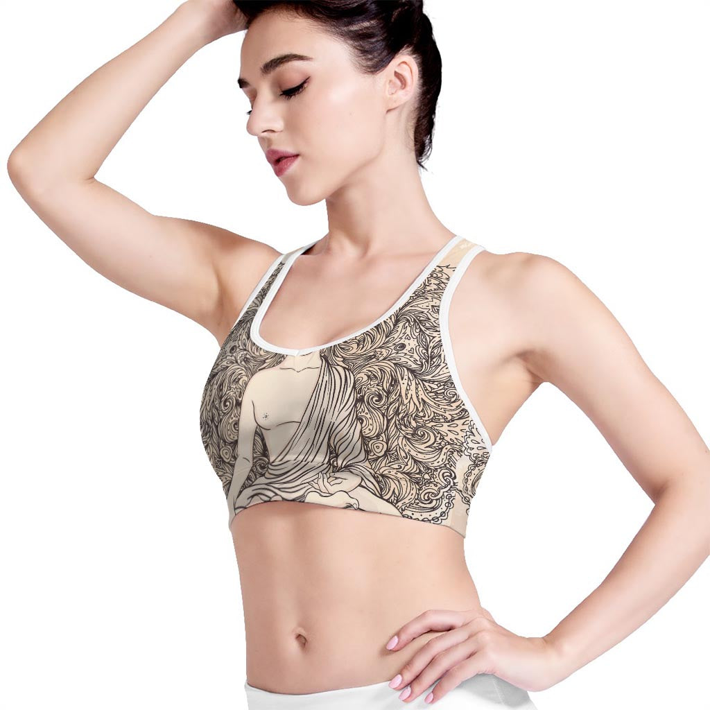 Beige Buddha Mandala Print Women's Sports Bra