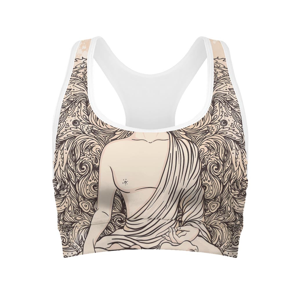 Beige Buddha Mandala Print Women's Sports Bra