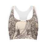 Beige Buddha Mandala Print Women's Sports Bra