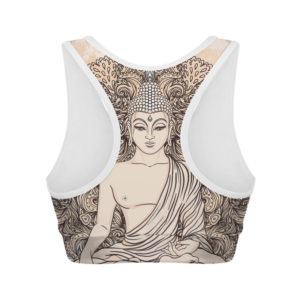 Beige Buddha Mandala Print Women's Sports Bra