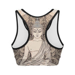 Beige Buddha Mandala Print Women's Sports Bra