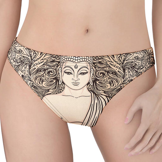 Beige Buddha Mandala Print Women's Thong