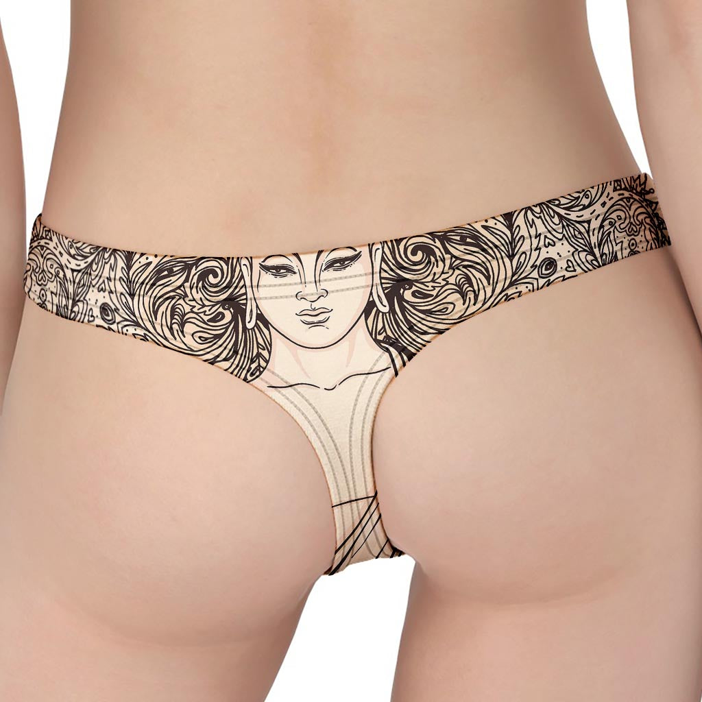 Beige Buddha Mandala Print Women's Thong