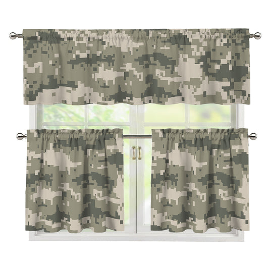 Beige Digital Camo Pattern Print 3 Piece Kitchen Curtains