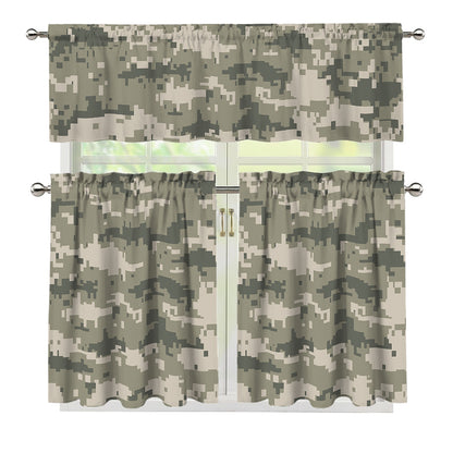 Beige Digital Camo Pattern Print 3 Piece Kitchen Curtains