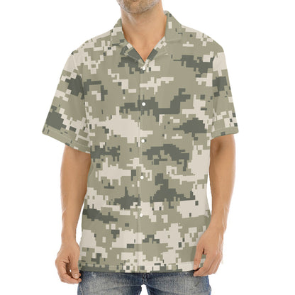 Beige Digital Camo Pattern Print Aloha Shirt