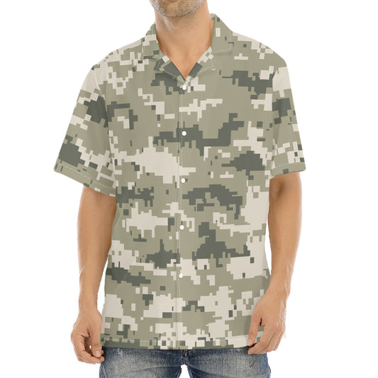 Beige Digital Camo Pattern Print Aloha Shirt