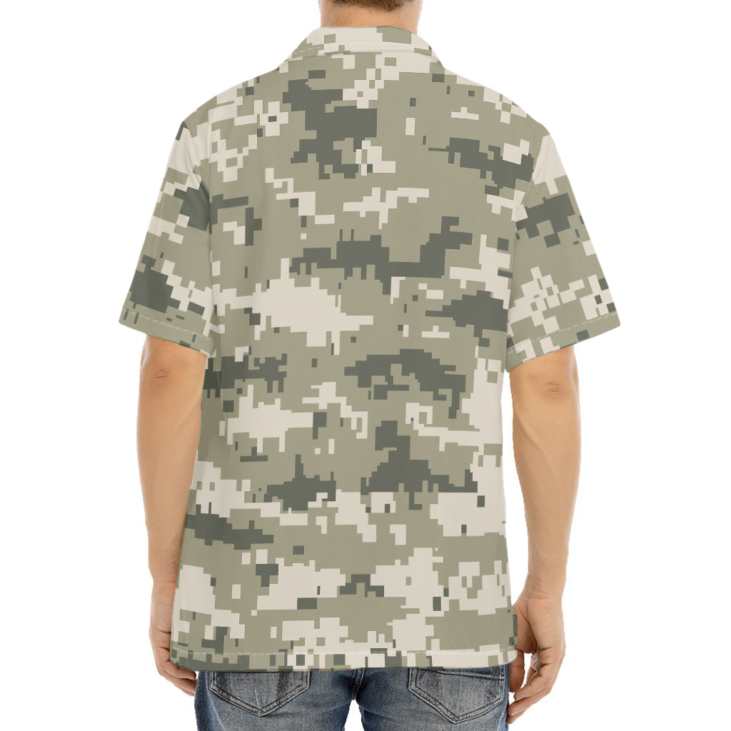 Beige Digital Camo Pattern Print Aloha Shirt