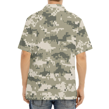 Beige Digital Camo Pattern Print Aloha Shirt