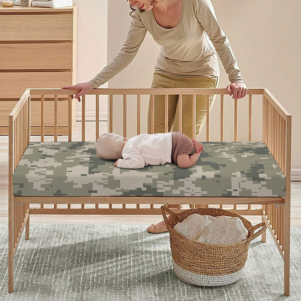 Beige Digital Camo Pattern Print Baby Crib Sheet