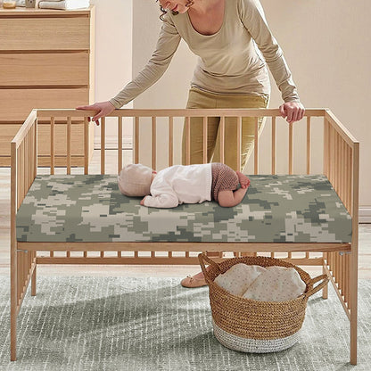 Beige Digital Camo Pattern Print Baby Crib Sheet