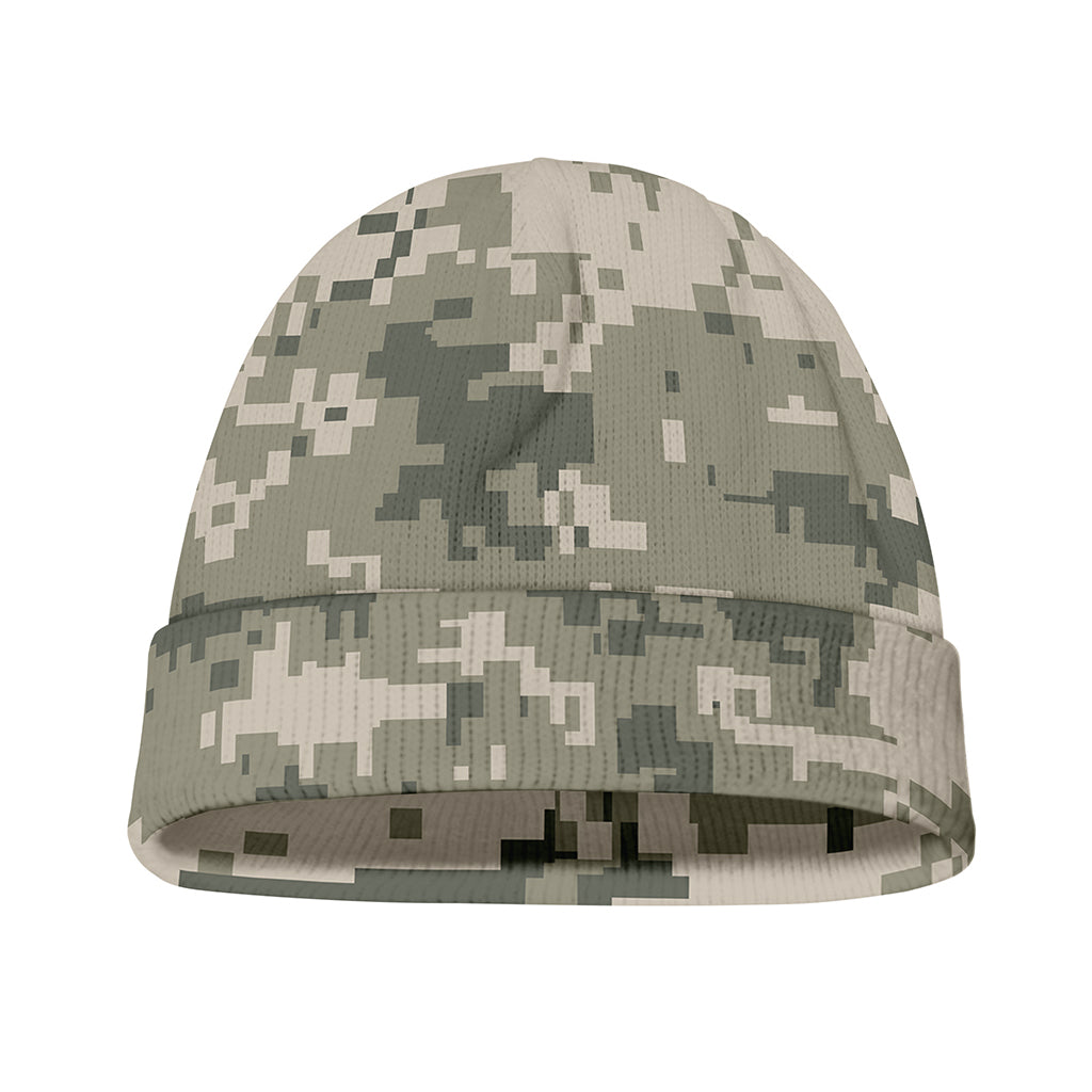 Beige Digital Camo Pattern Print Beanie