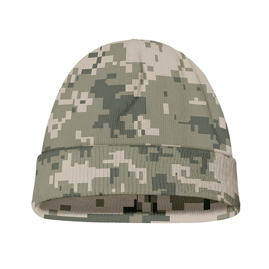 Beige Digital Camo Pattern Print Beanie