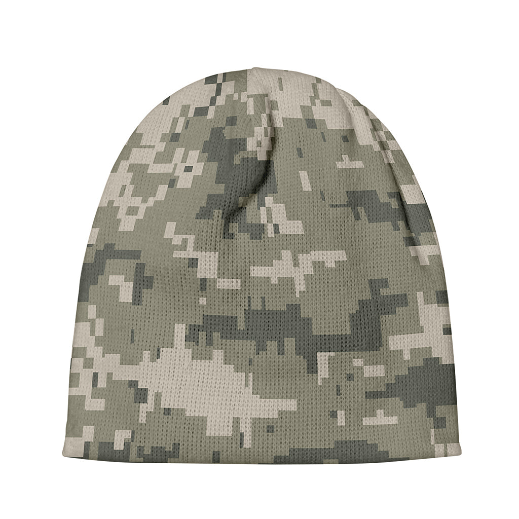 Beige Digital Camo Pattern Print Beanie