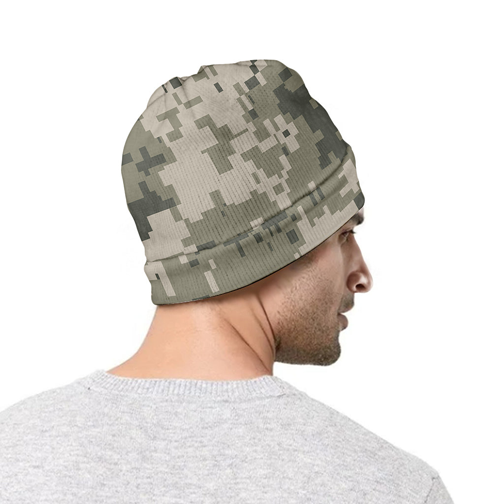 Beige Digital Camo Pattern Print Beanie
