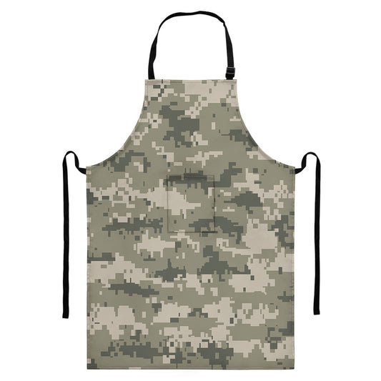 Beige Digital Camo Pattern Print Bib Apron With Pocket