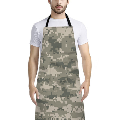 Beige Digital Camo Pattern Print Bib Apron With Pocket