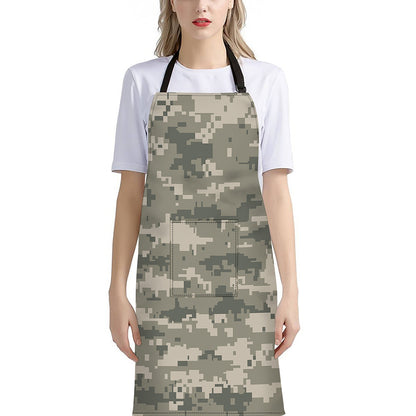 Beige Digital Camo Pattern Print Bib Apron With Pocket