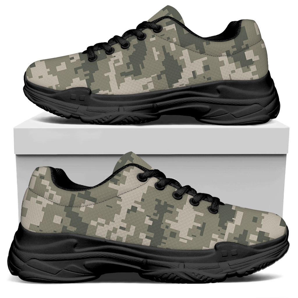 Beige Digital Camo Pattern Print Black Chunky Shoes
