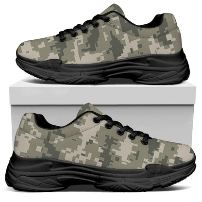 Beige Digital Camo Pattern Print Black Chunky Shoes