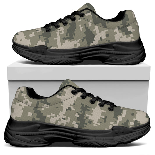 Beige Digital Camo Pattern Print Black Chunky Shoes
