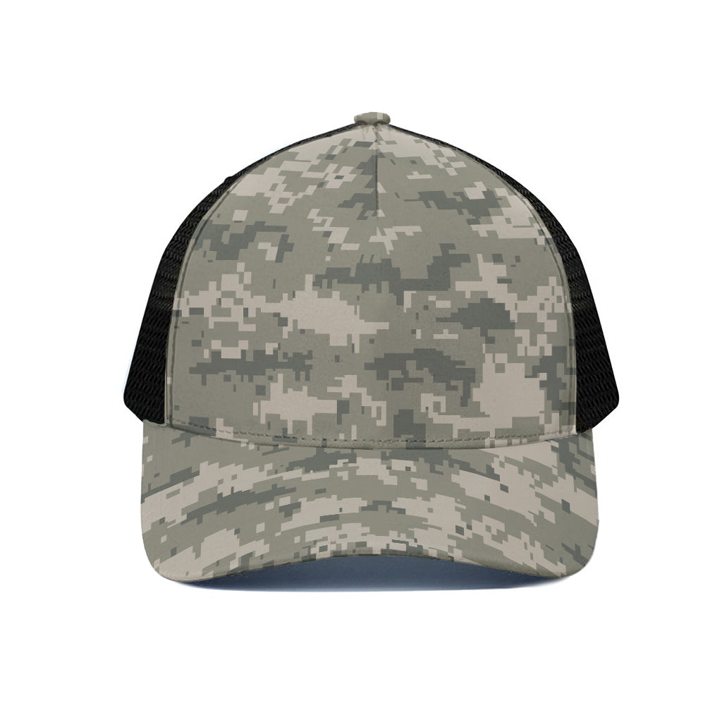 Beige Digital Camo Pattern Print Black Mesh Trucker Cap