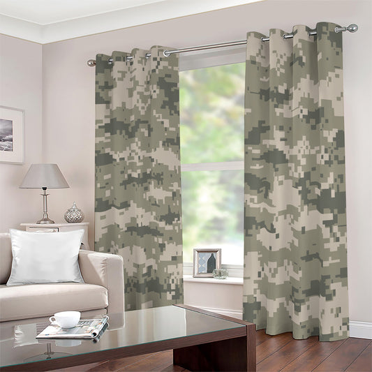 Beige Digital Camo Pattern Print Blackout Grommet Curtains