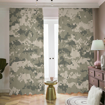 Beige Digital Camo Pattern Print Blackout Pencil Pleat Curtains