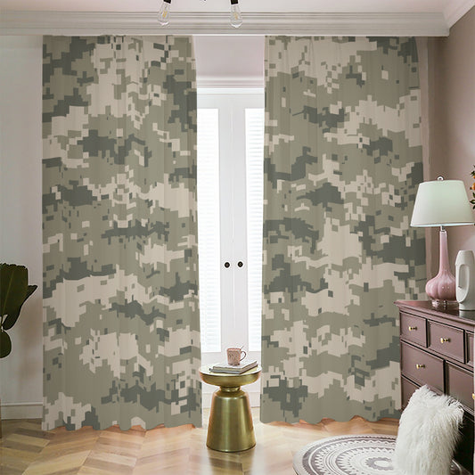 Beige Digital Camo Pattern Print Blackout Pencil Pleat Curtains