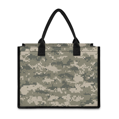 Beige Digital Camo Pattern Print Canvas Tote Bag