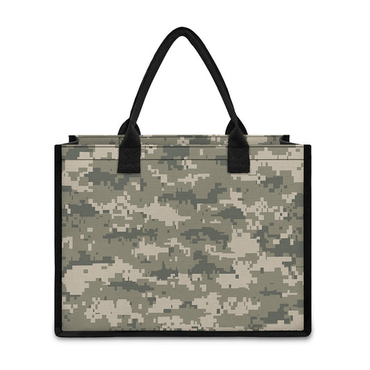 Beige Digital Camo Pattern Print Canvas Tote Bag